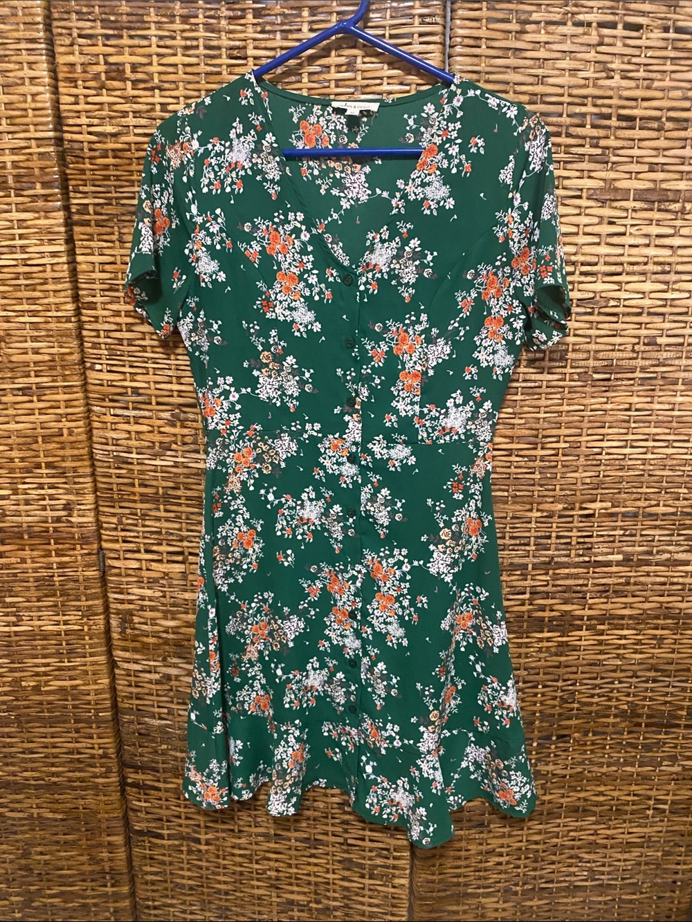 EUC Cedar & Gold green orange floral button up dress M